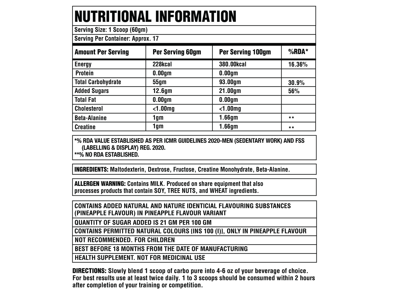Corebolics Carbo Pure 10000 Complete Endurance Fuel (Pineapple, 1 kg, 17 Servings)