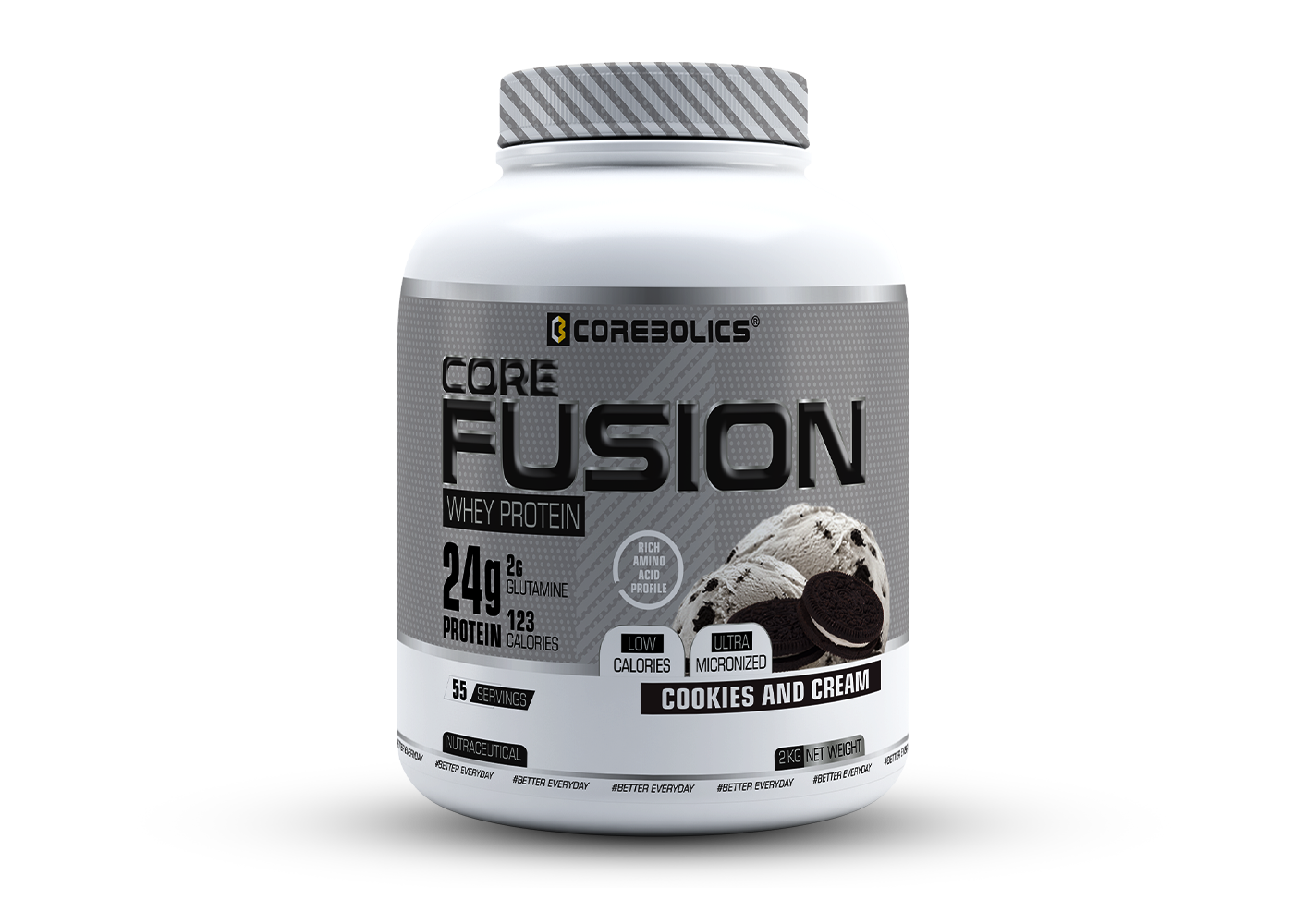 COREBOLICS CORE FUSION WHEY PROTEIN ( 2KG , 55 SERVINGS ) FREE T-Shirt