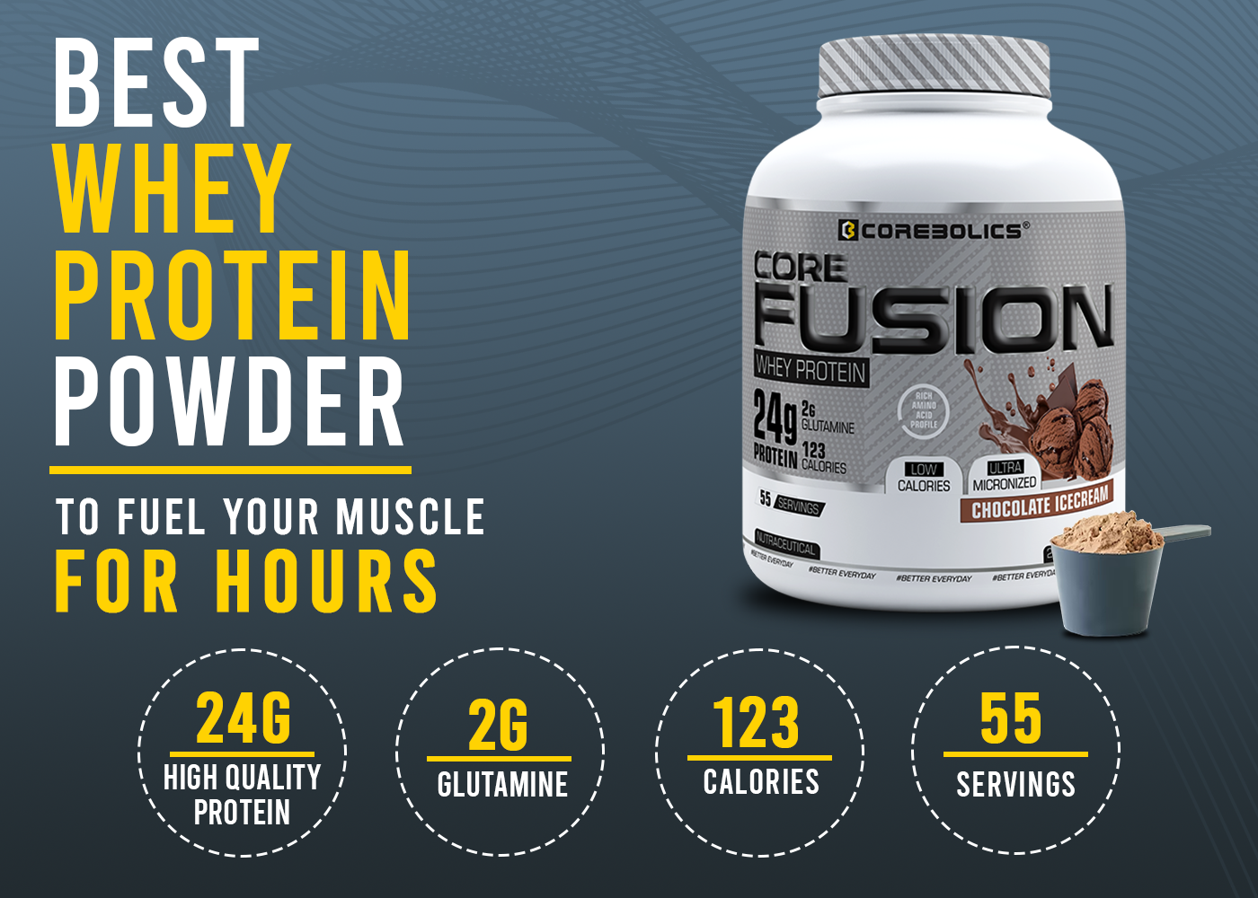 COREBOLICS CORE FUSION WHEY PROTEIN ( 2KG , 55 SERVINGS ) FREE T-Shirt