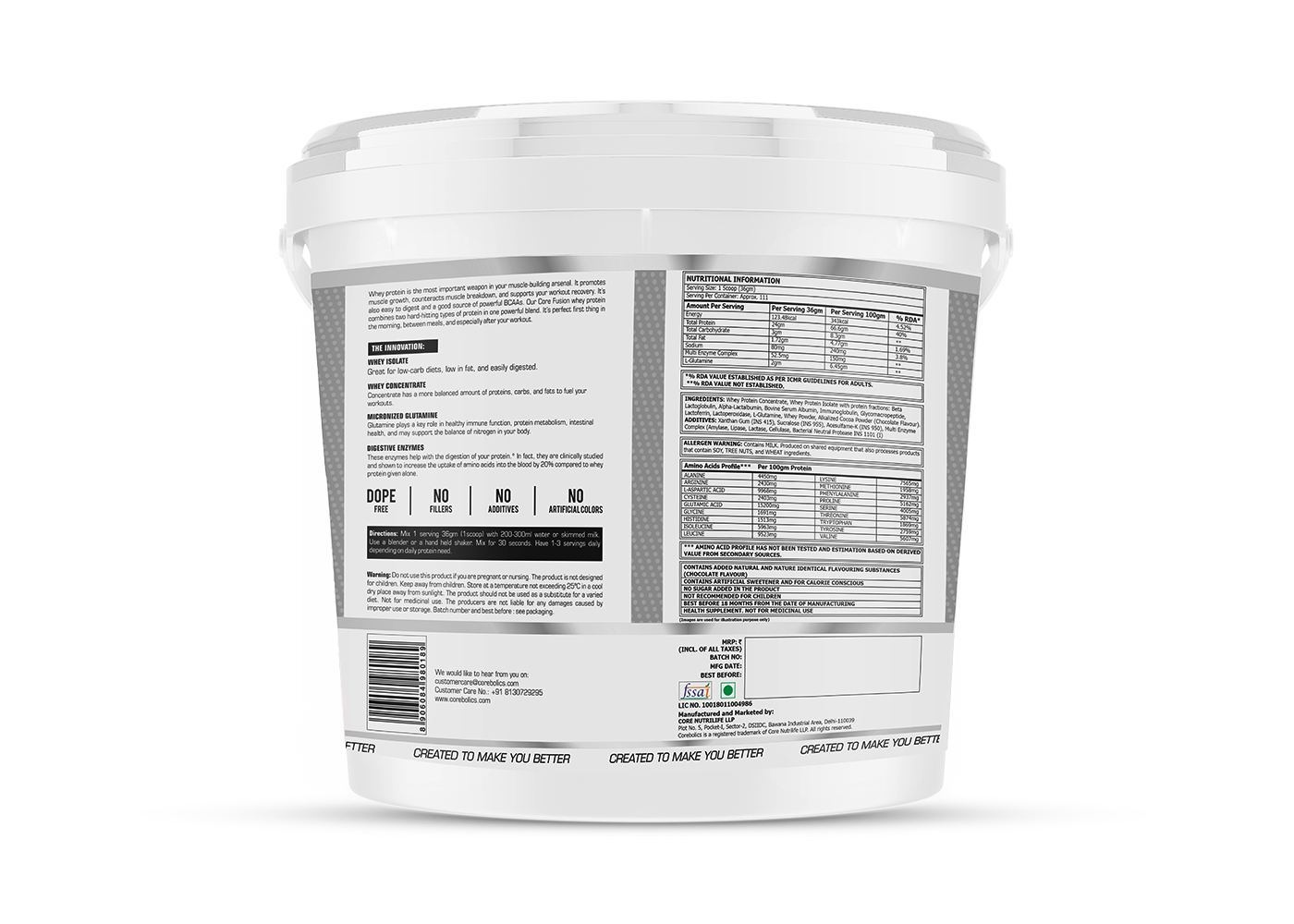 Corebolics Core Fusion Whey Protein ( 4 kg , 111 Servings ) + FREE GYM BAG And SHAKER