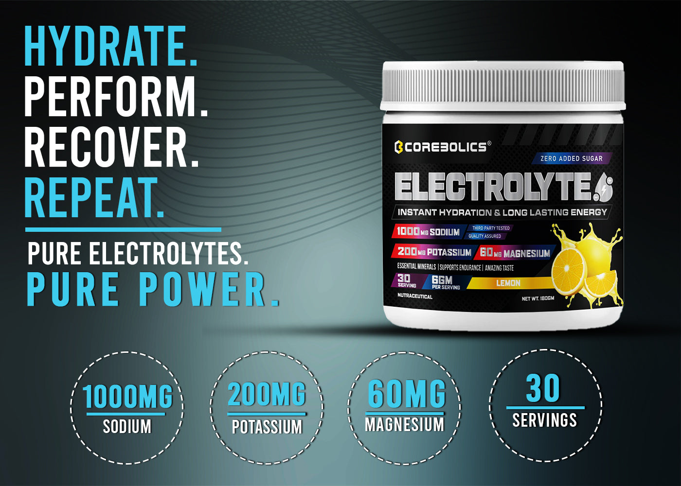 Corebolics electrolyte 180gm lemon flavor