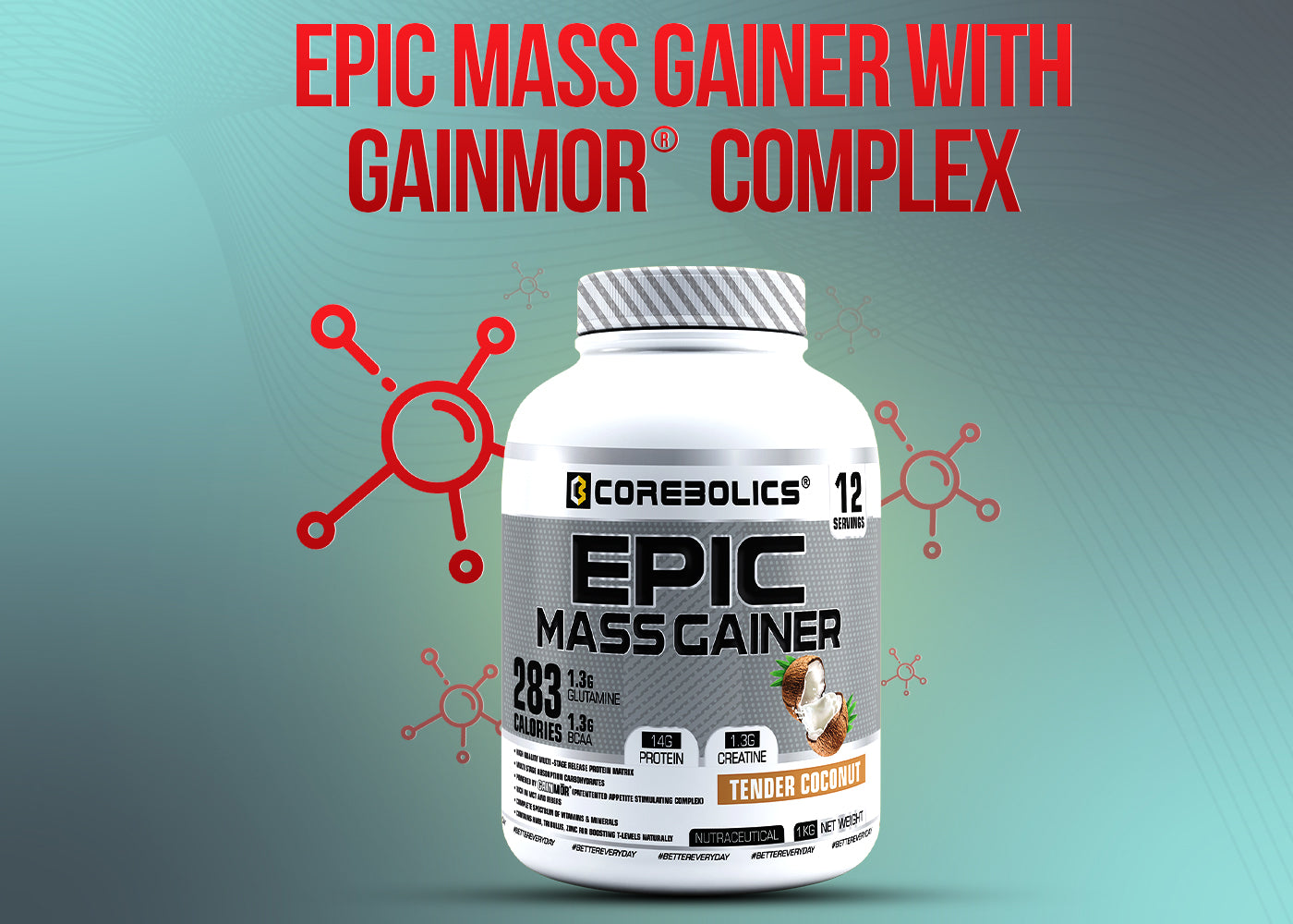 Corebolics epic mass gainer 1kg tender coconut