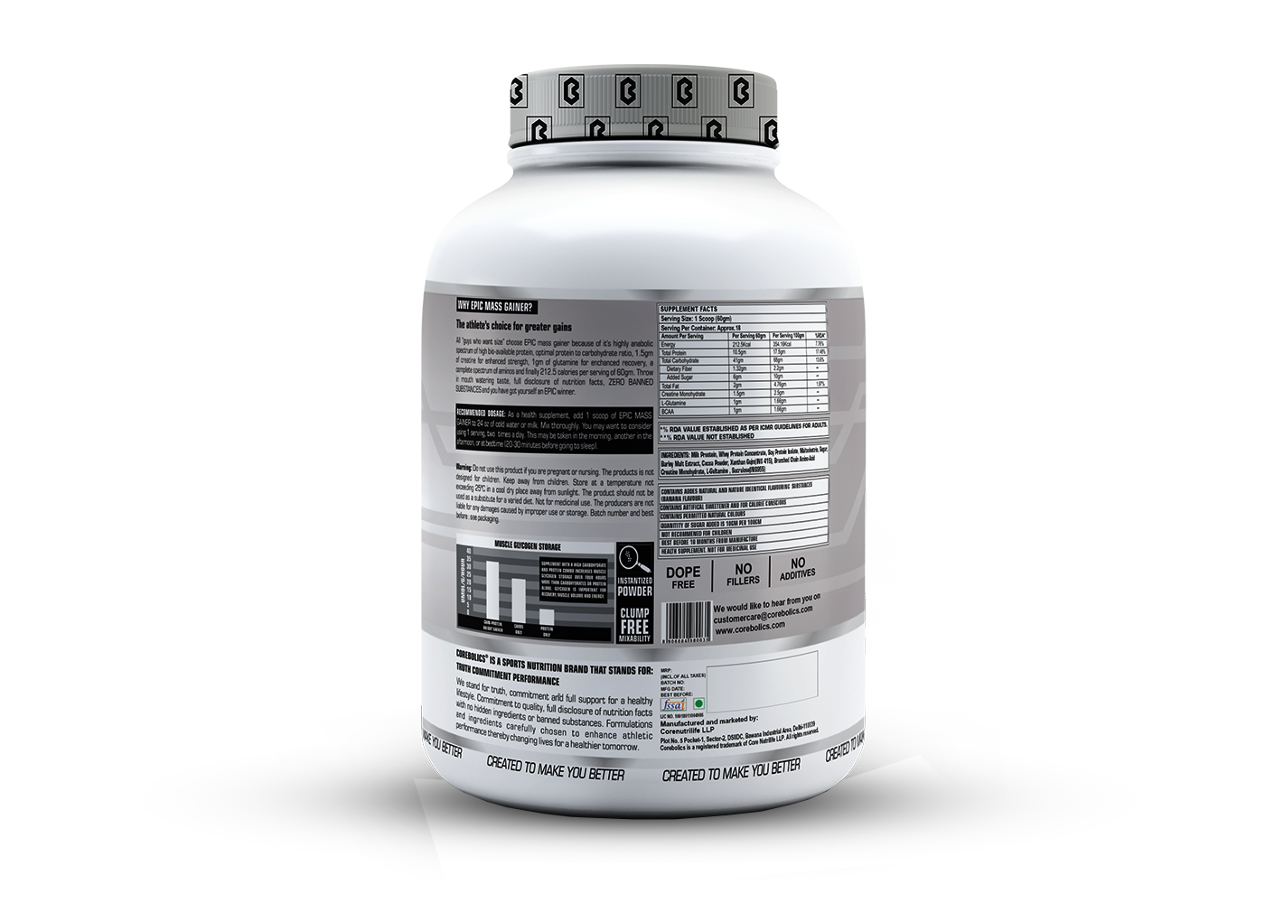 Corebolics Epic Mass Gainer (1 kg, 18 Servings) + Free Protein Bar