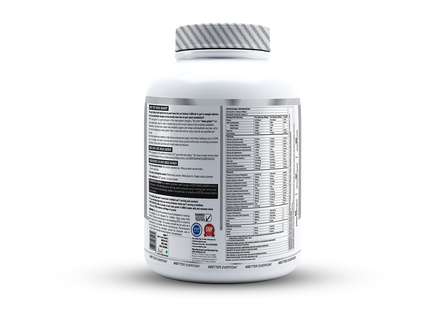 Corebolics Epic Mass Gainer (1 kg, 18 Servings) + Free Protein Bar