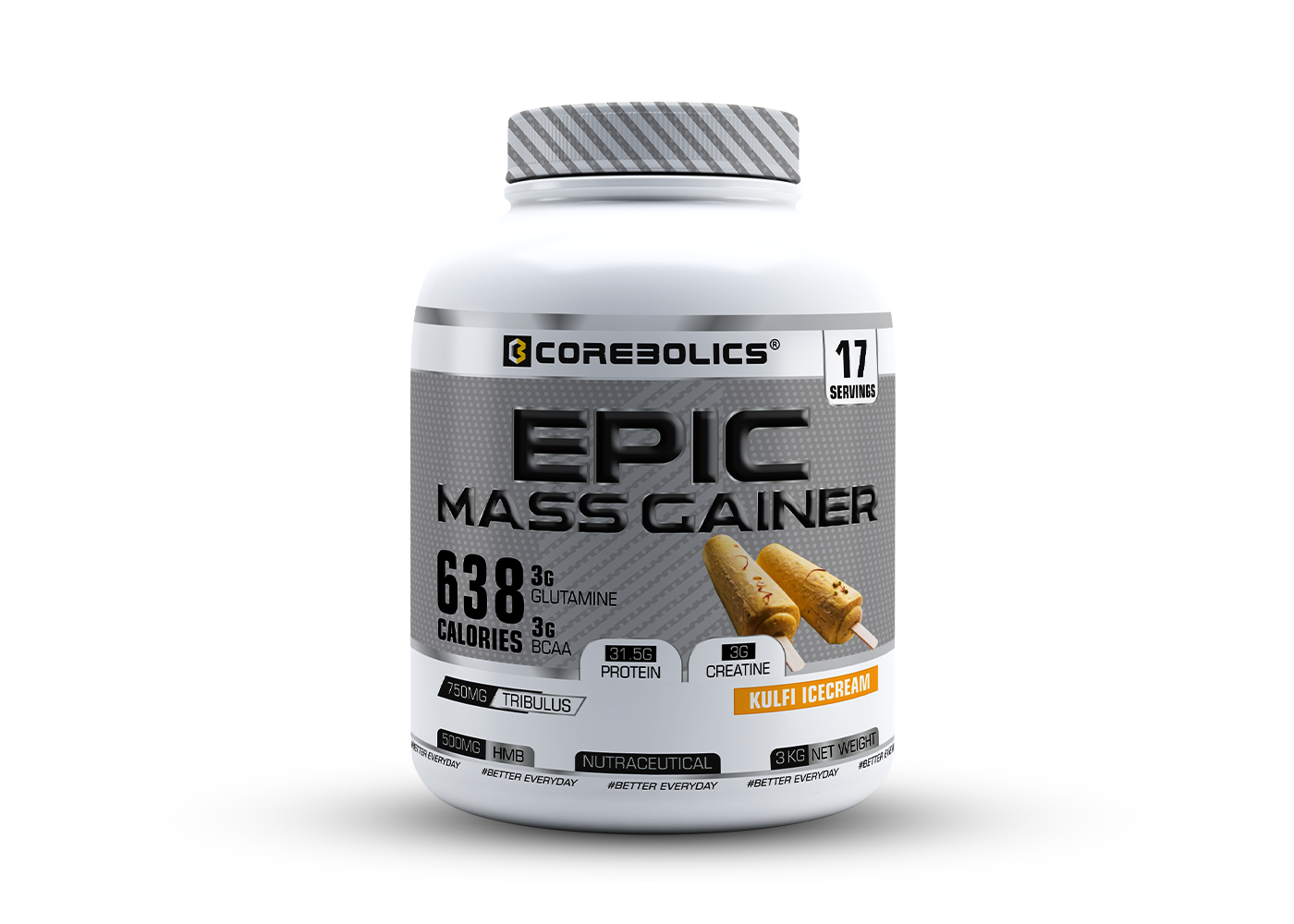 Corebolics Epic Mass Gainer(3 kg, 37 Servings) + Free GYM Bag & Protein Bar