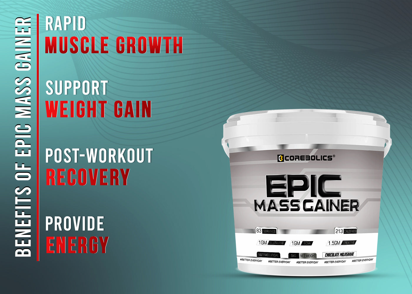 Corebolics Epic Mass Gainer (5 kg, 83 Servings) + FREE GYM BAG