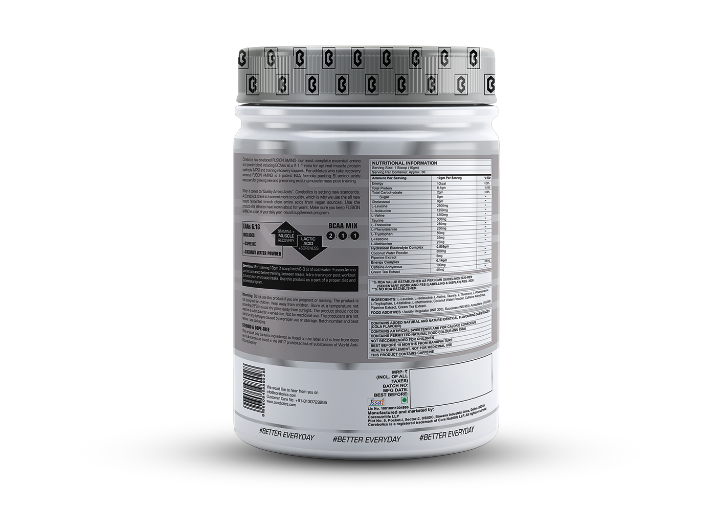 Corebolics Fusion Amino (300 gm, 30 Servings) + FREE STRINGER