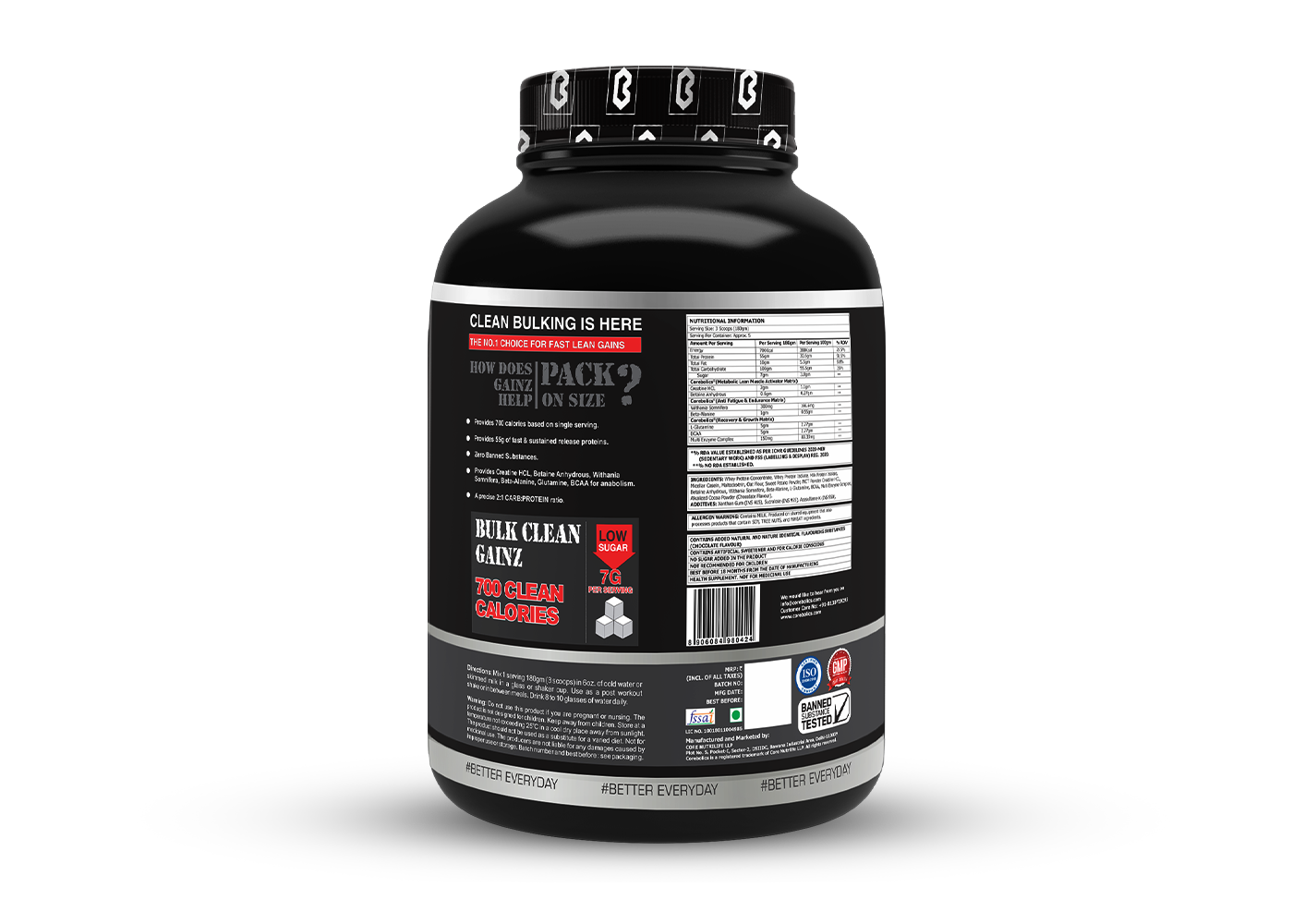 Corebolics Gainz - Lean Mass Gainer ( 1 kg, 5 Servings ) + 150g Creatine free