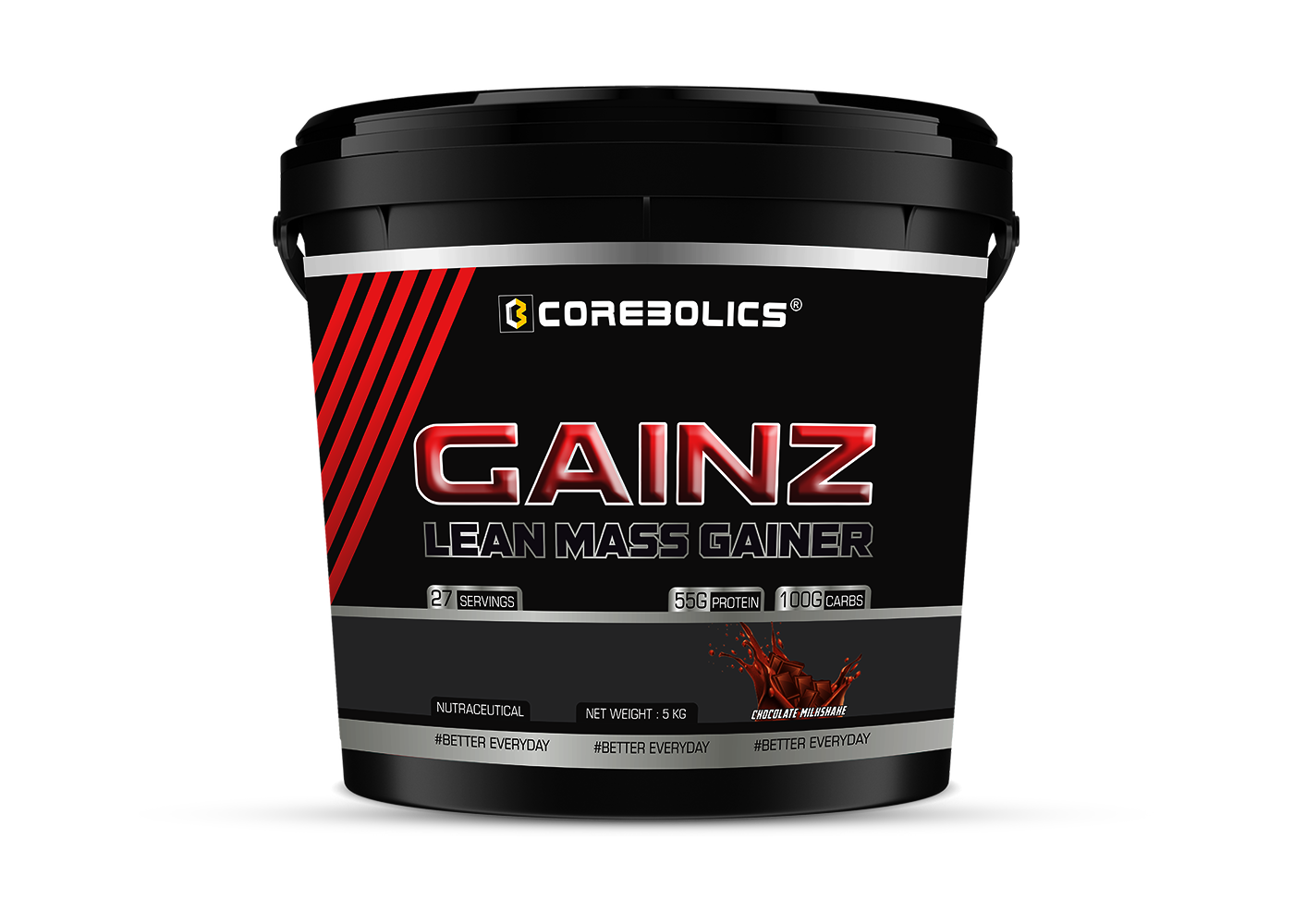Corebolics Gainz - Lean Mass Gainer (5 kg, 27 Servings) + FREE GYM BAG