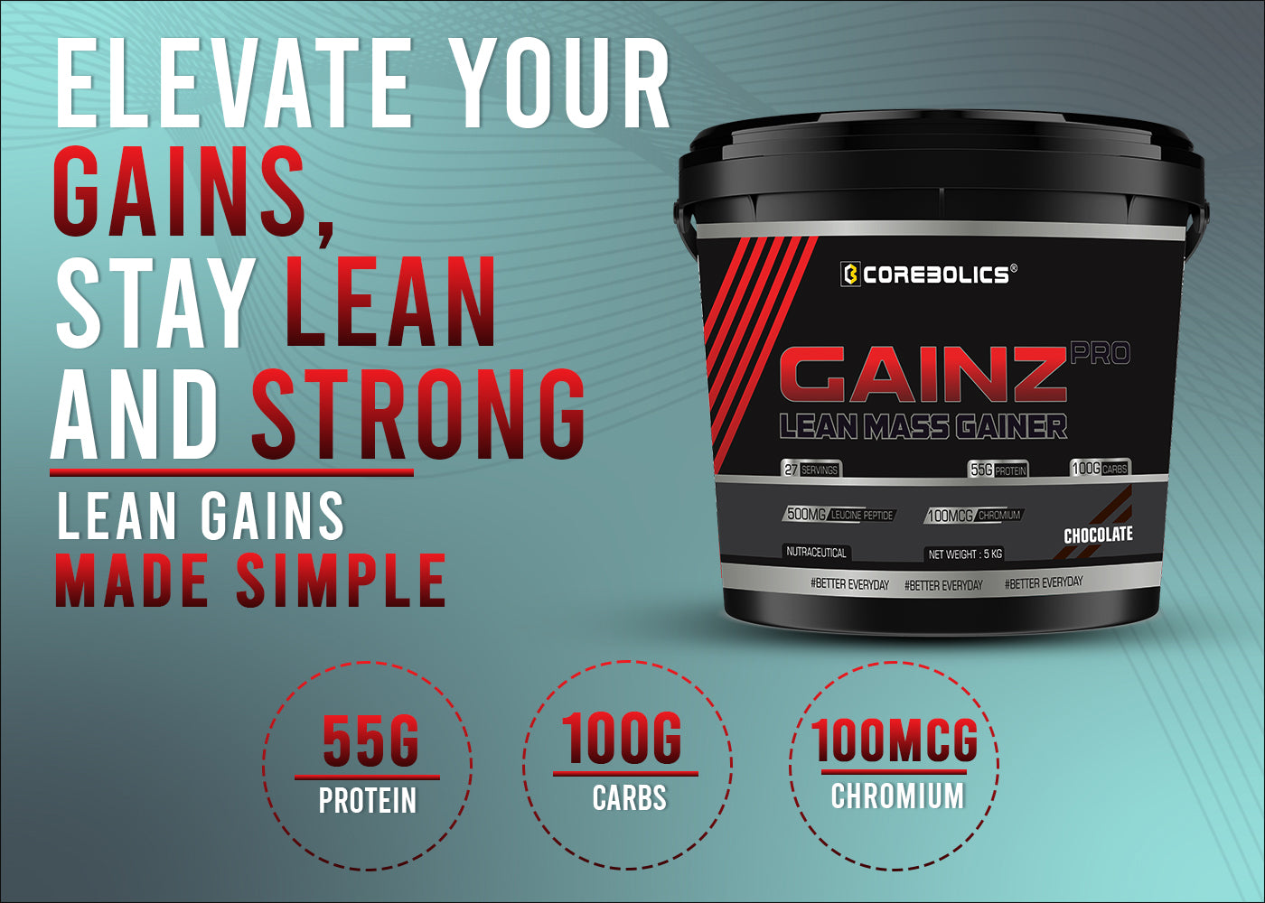 Corebolics Gainz Pro - Lean Mass Gainer ( 5 kg, 27 Servings )