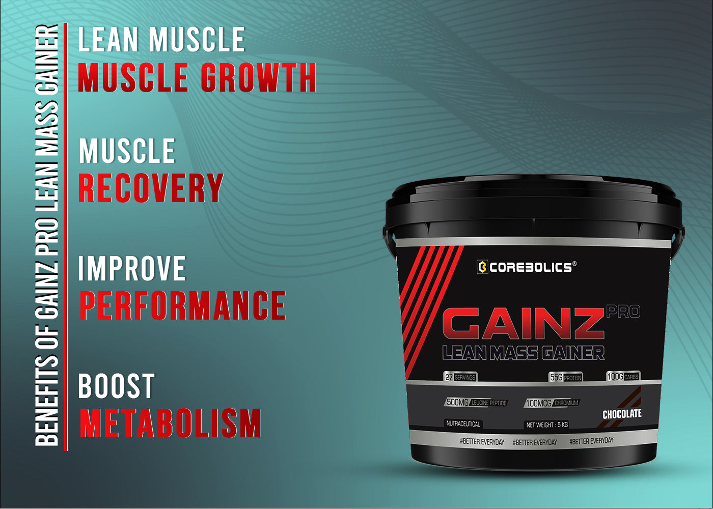 Corebolics Gainz Pro - Lean Mass Gainer ( 5 kg, 27 Servings )