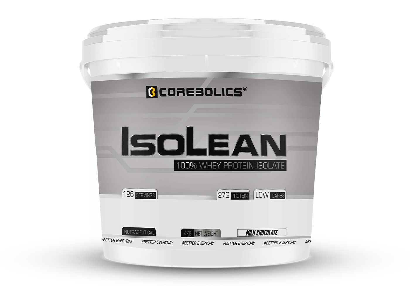 Corebolics Isolean - 100% Whey Protein Isolate ( 4 kg, 126 Servings ) + FREE GYM BAG And SHAKER