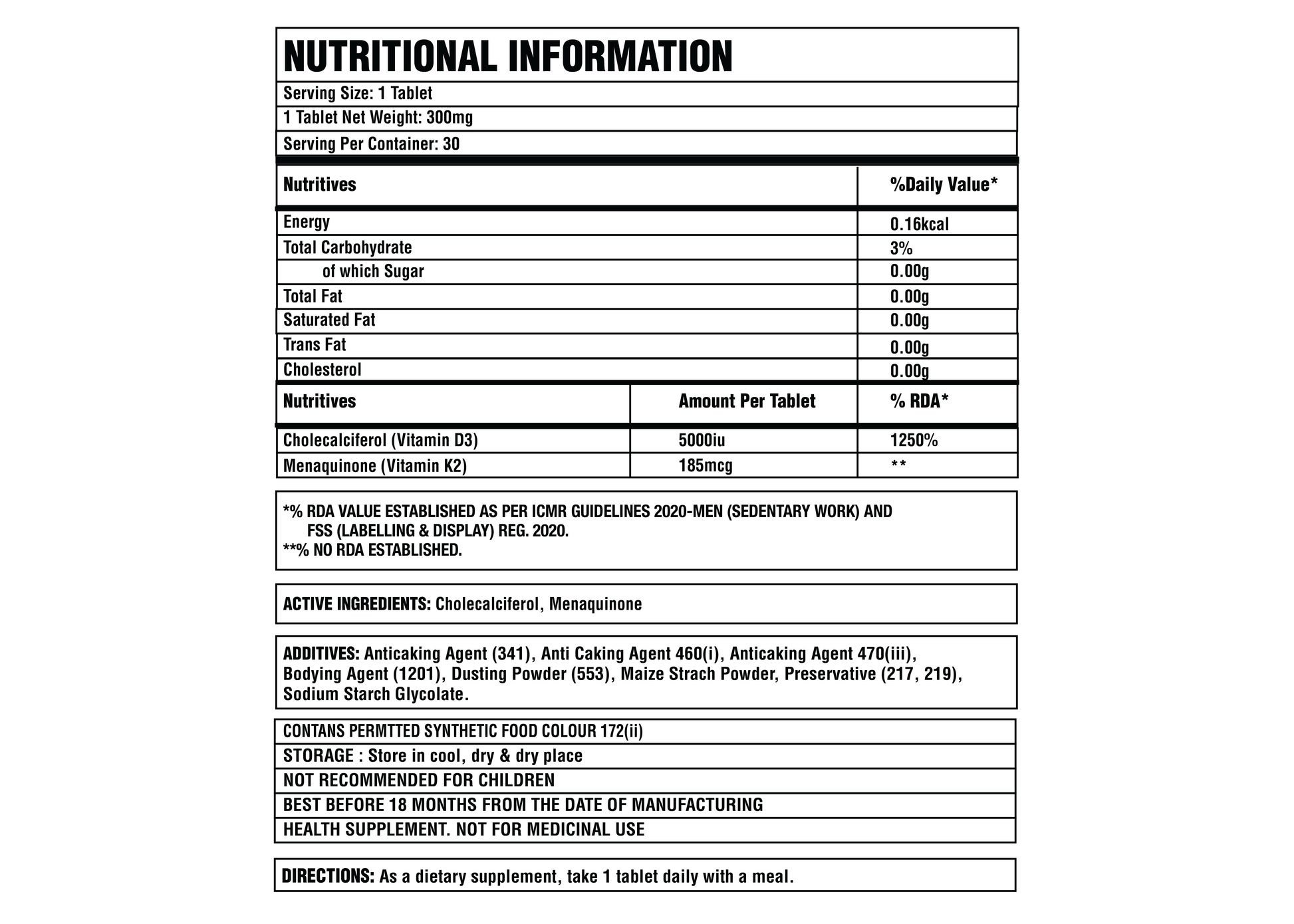 Corebolics k2 d3 nutritional information