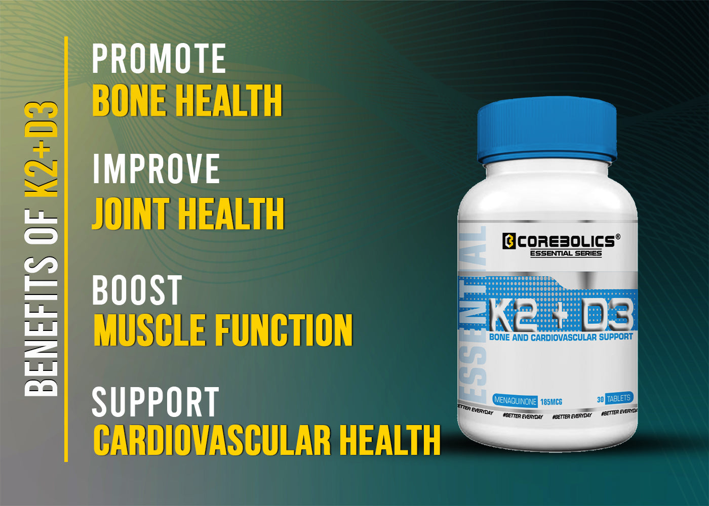 Corebolics K2+D3 (Bone And Cardiovascular Support)