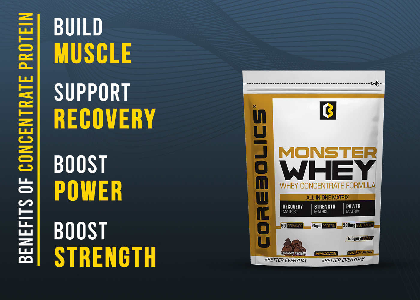 Corebolics Monster Whey - Whey Concentrate Formula 1.8 kg - (50 servings)