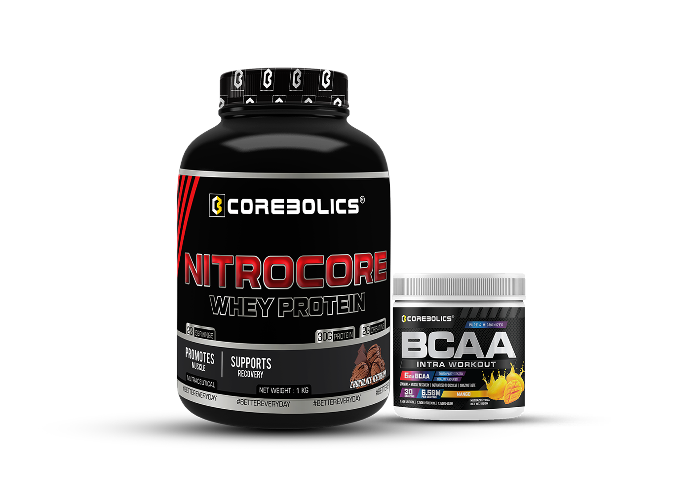 Corebolics nitrocore whey protein 1kg chocolate icecream with bcaa intra workout with mango flavor