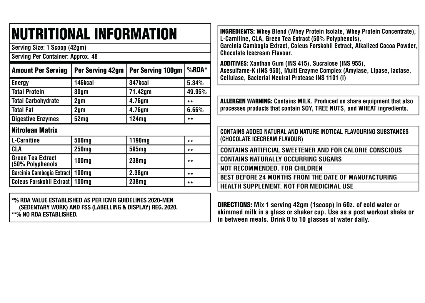 Corebolics Nitrolean - Diet Whey Protein (4kg, 95 Servings) + FREE GYM BAG And SHAKER