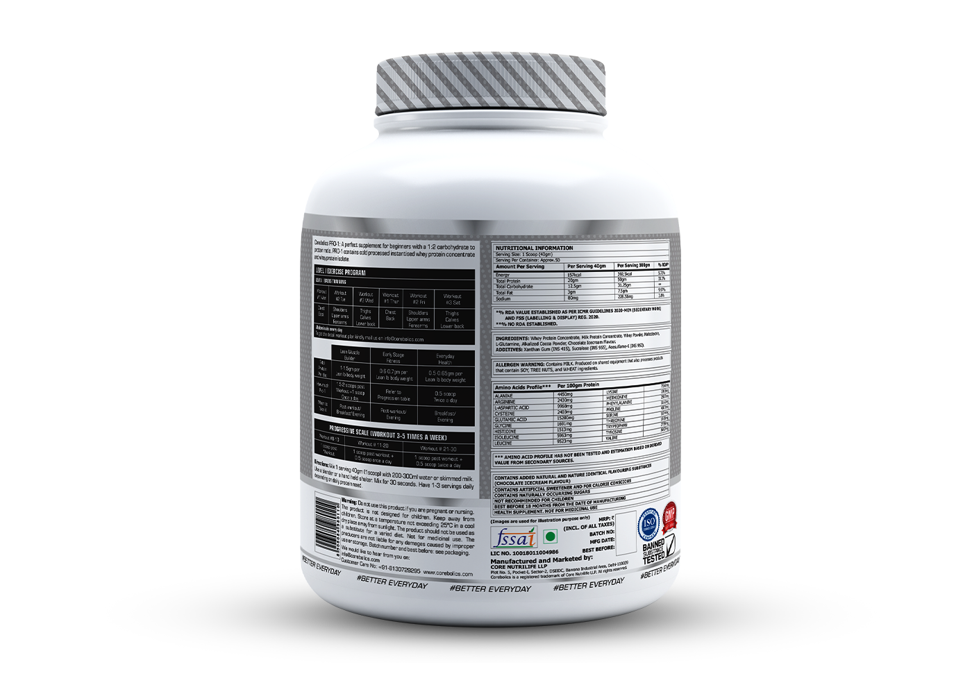 Corebolics Pro-1 Whey Protein ( 2 kg, 50 Serving ) Free T- Shirt