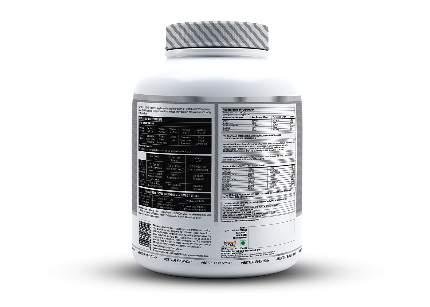 Corebolics Pro-1 Whey Protein ( 2 kg, 50 Serving ) Free T- Shirt