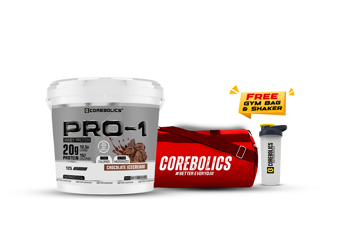 Corebolics pro-1 whey protein 4kg chocolate icecream flavor with , bag & shaker