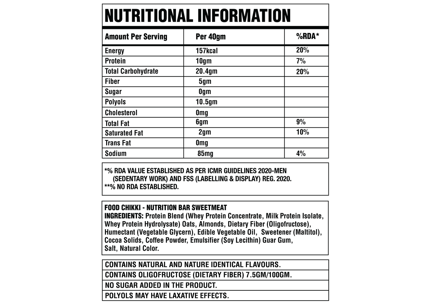 Corebolics nutritional information