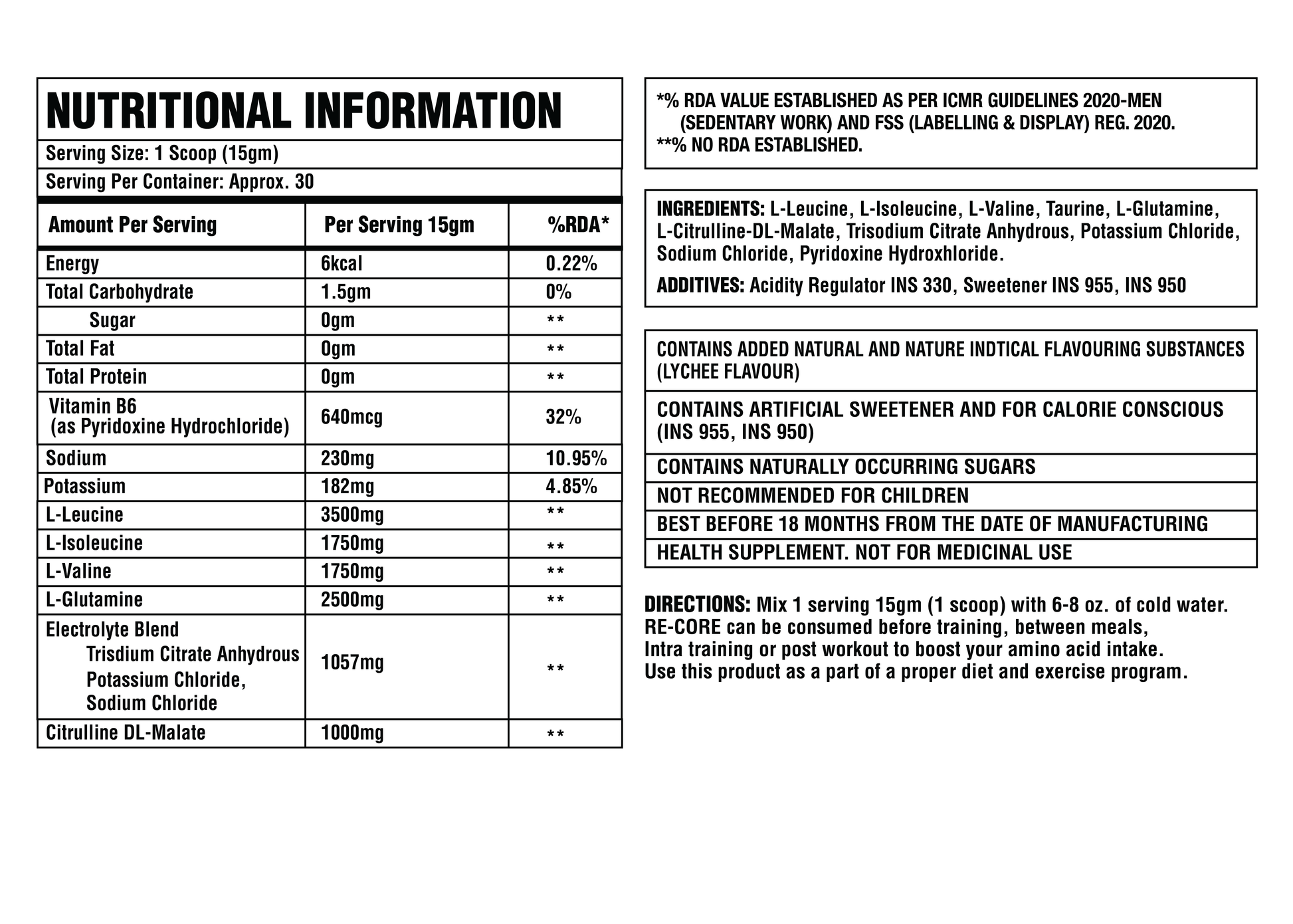 Cocrebolics nutritional information
