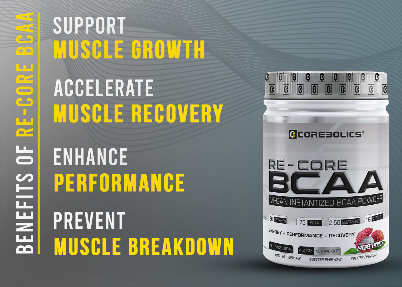 Corebolics Re-Core BCAA(450 gm, 30 Servings)