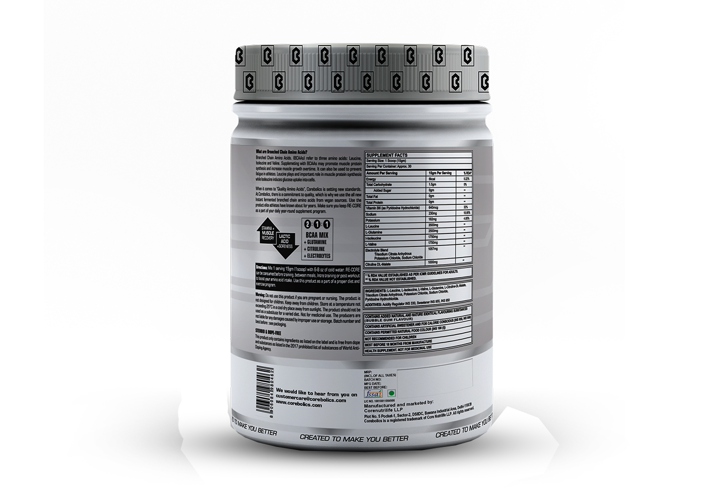 Corebolics Re-Core BCAA(450 gm, 30 Servings)