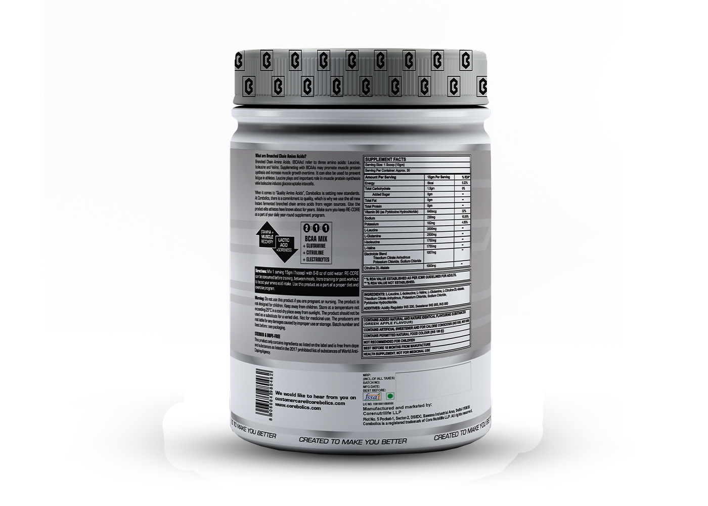 Corebolics Re-Core BCAA(450 gm, 30 Servings)