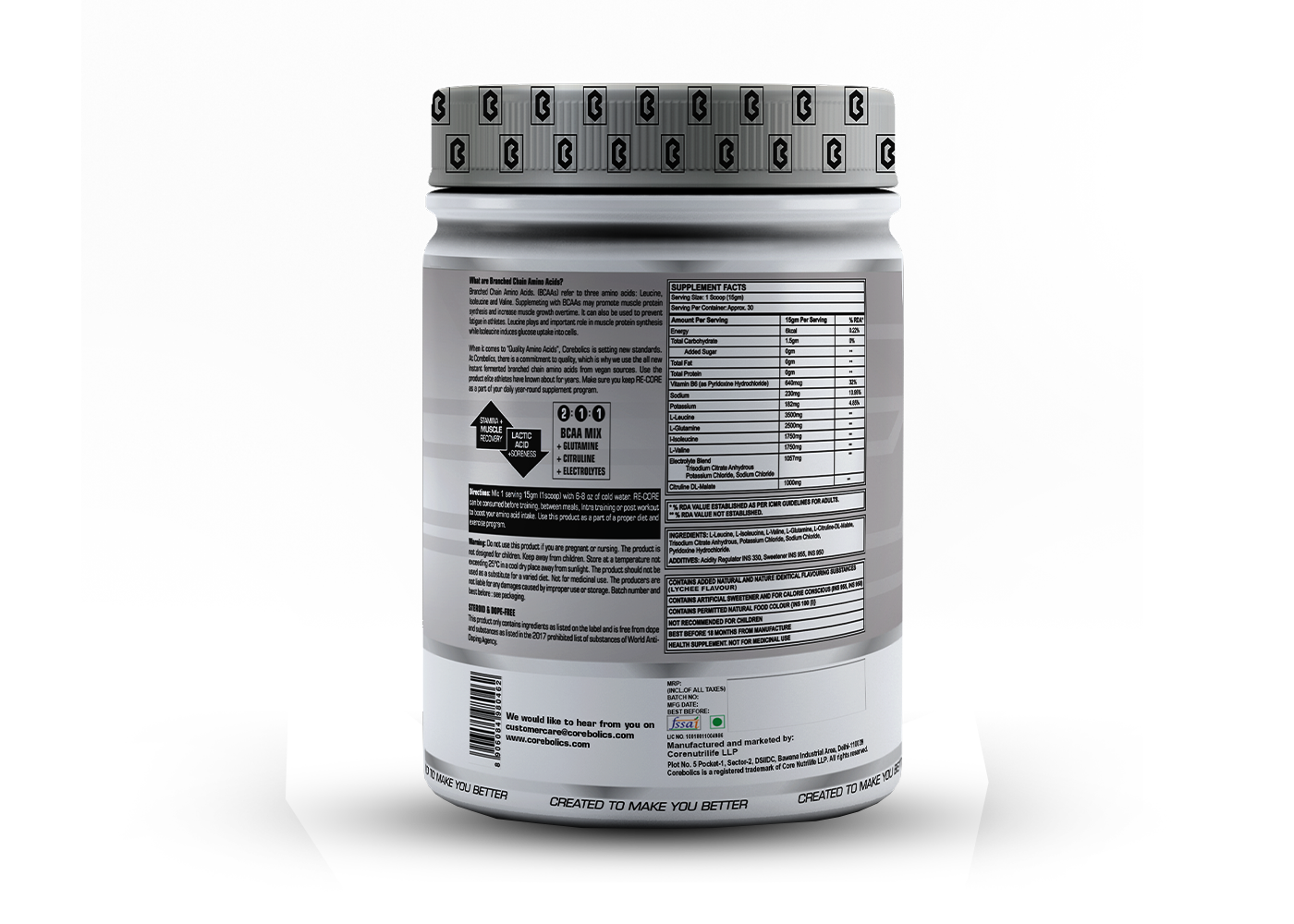 Corebolics Re-Core BCAA(450 gm, 30 Servings)