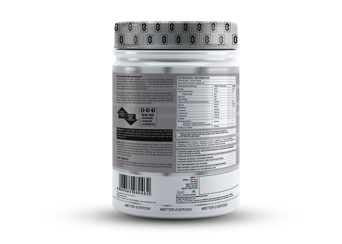 Corebolics Re-Core BCAA(450 gm, 30 Servings)