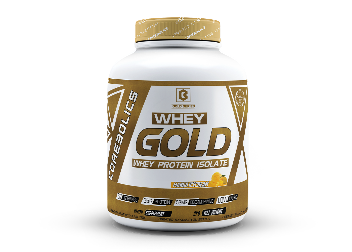 Corebolics Whey Gold - Isolate Protein (2 kg, 67 Servings) + FREE Sample And Protein Bar