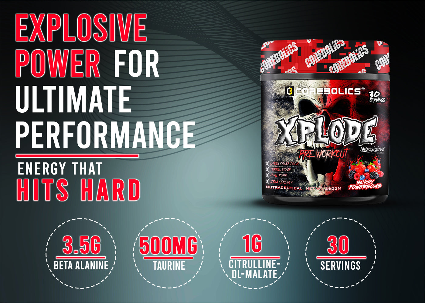 COREBOLICS XPLODE (BLACK SERIES) PRE WORKOUT (360 GM, 30 SERVINGS)