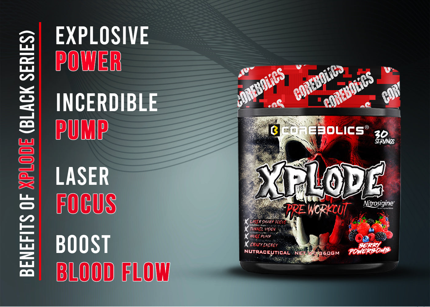 COREBOLICS XPLODE (BLACK SERIES) PRE WORKOUT (360 GM, 30 SERVINGS)
