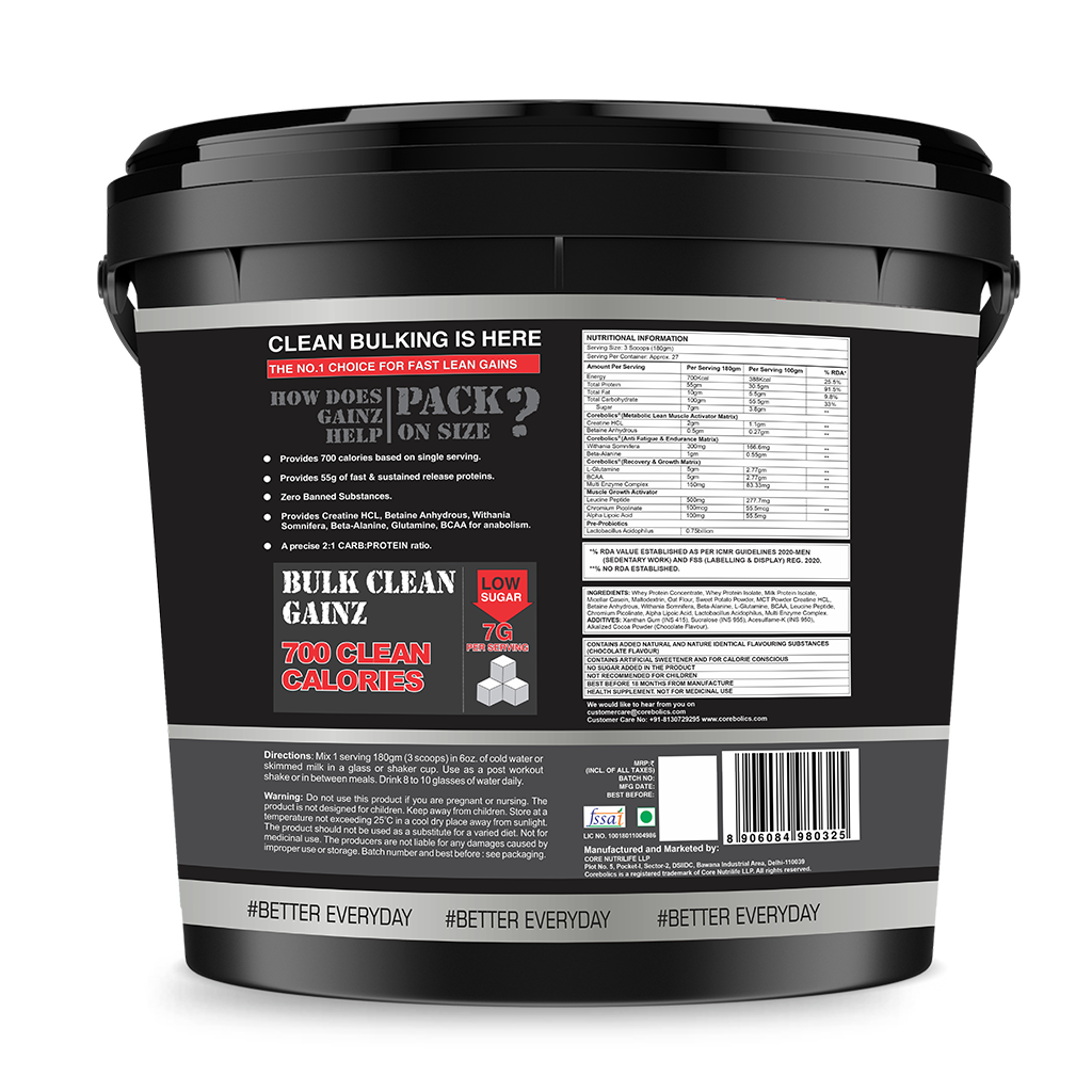 Corebolics Gainz Pro - Lean Mass Gainer ( 5 kg, 27 Servings )