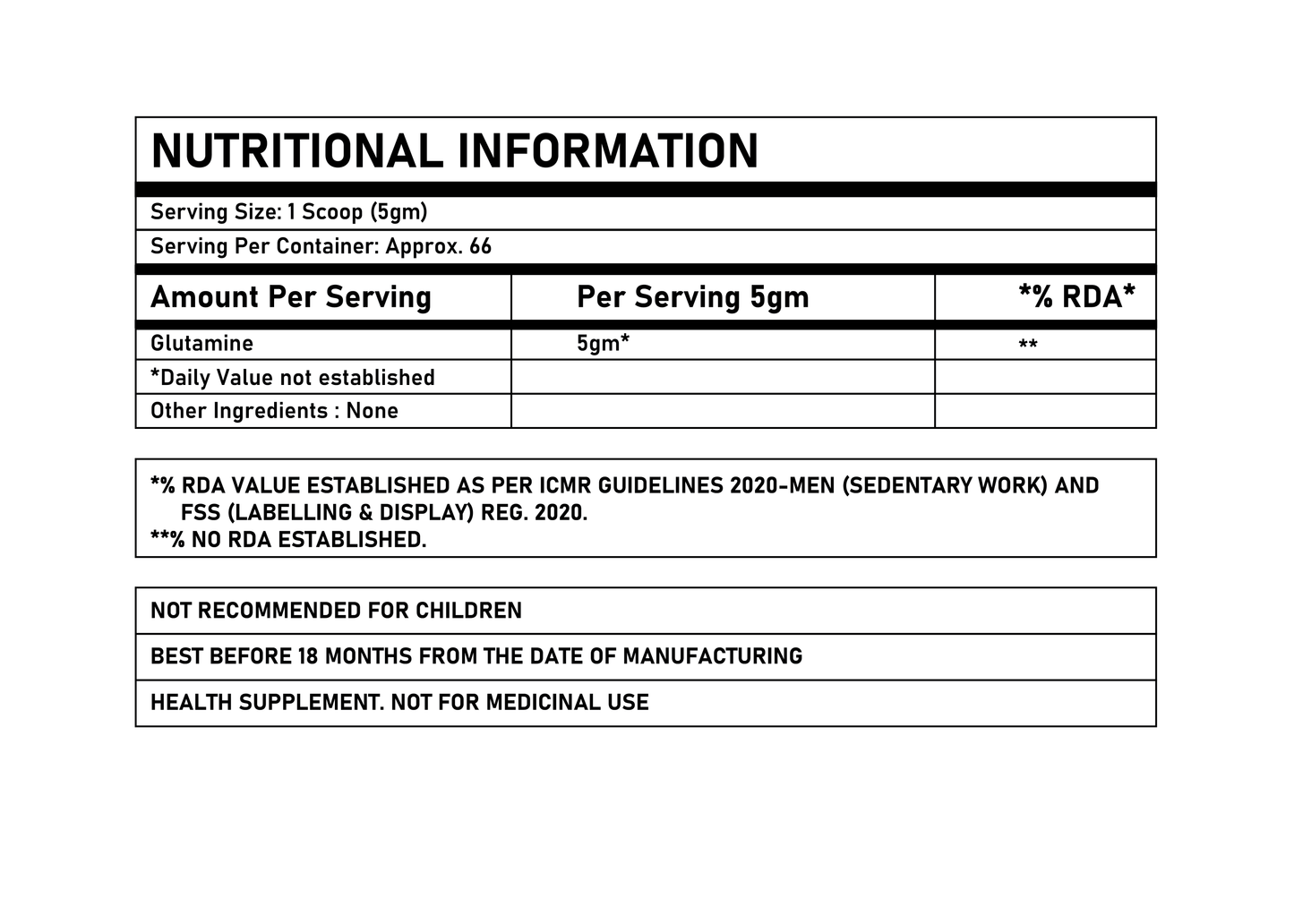 Corebolics Glutamine (Unflavored, 330 gm, 66 Servings)