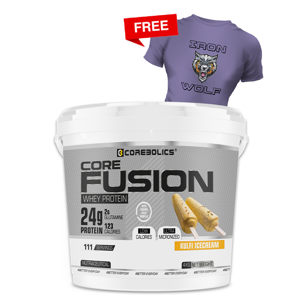 Corebolics Core Fusion Whey Protein (4 kg , 111 Servings) + FREE T-SHIRT