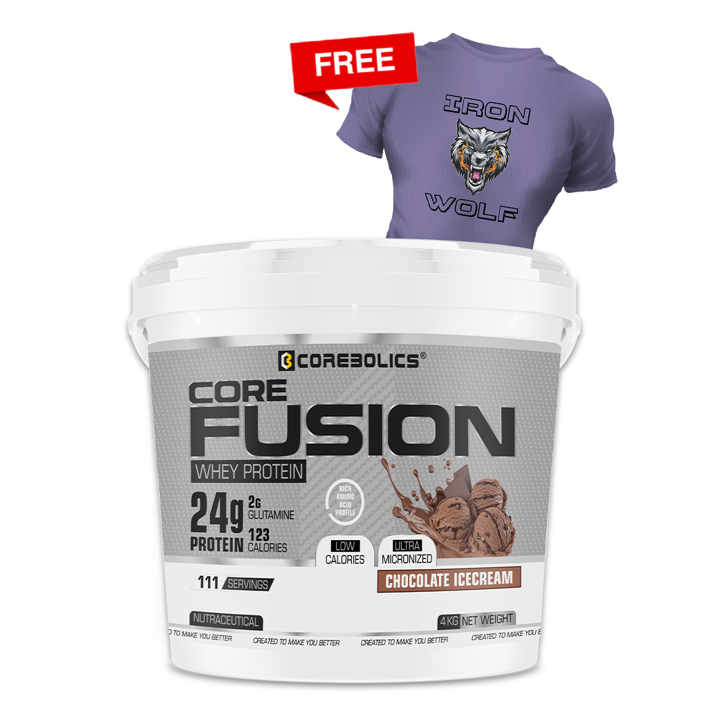 Corebolics Core Fusion Whey Protein (4 kg , 111 Servings) + FREE T-SHIRT