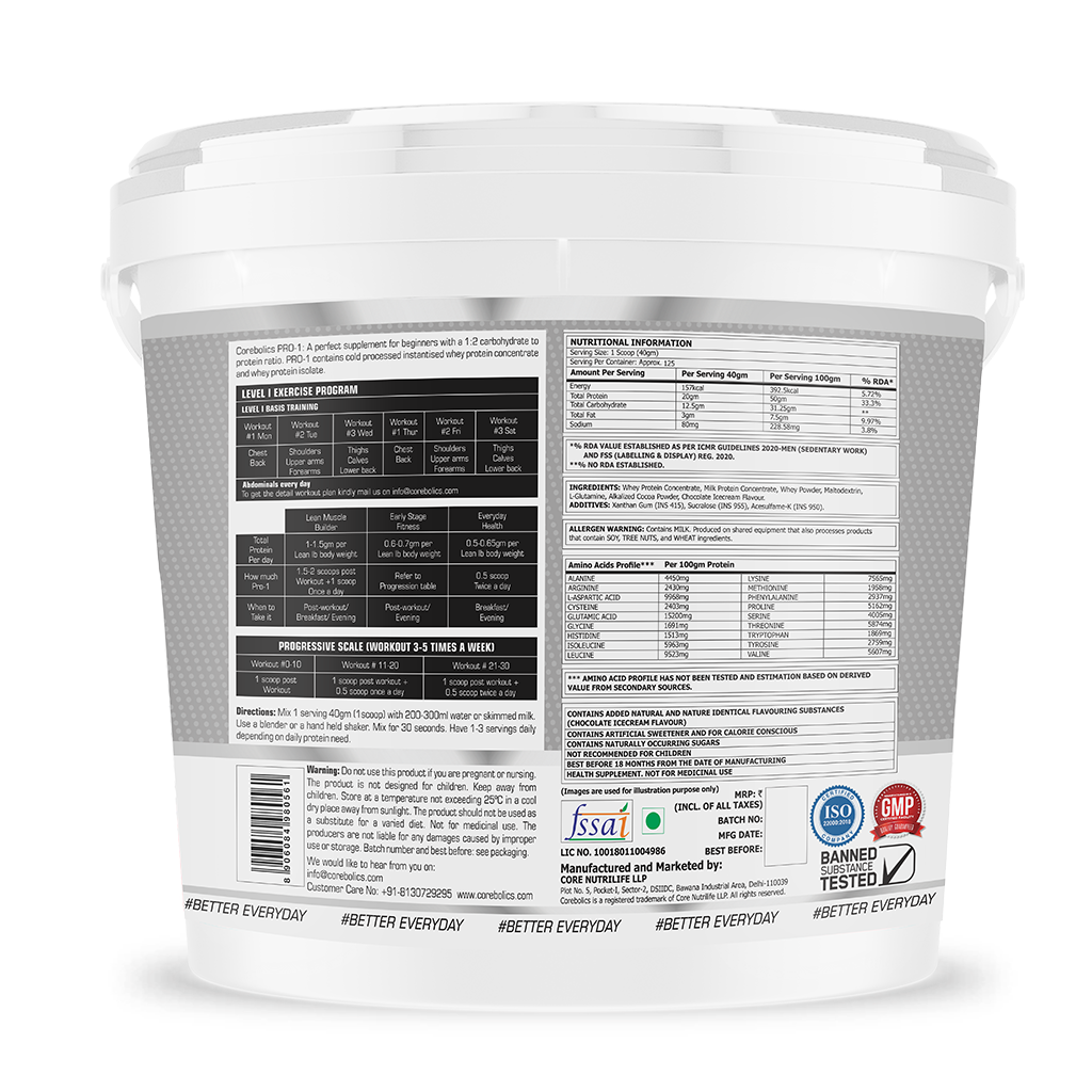 Corebolics Pro-1 Whey Protein (5 kg, 125 Serving)