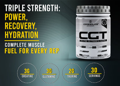 Corebolics CGT (Creatine, Glutamine & Taurine),(Unflavored, 300 gm, 30 Servings)