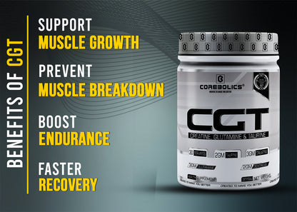 Corebolics CGT (Creatine, Glutamine & Taurine),(Unflavored, 300 gm, 30 Servings)