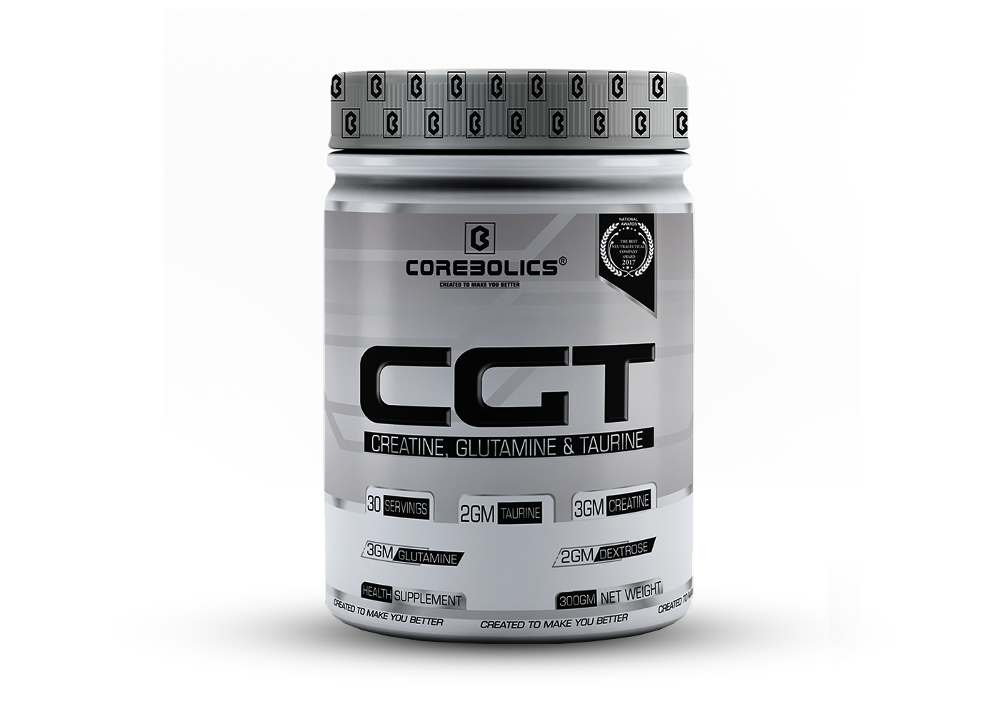 Corebolics CGT (Creatine, Glutamine & Taurine),(Unflavored, 300 gm, 30 Servings)