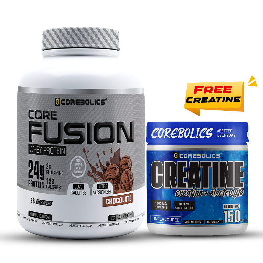 Corebolics Core Fusion Whey Protein  (1 kg, 28 Servings ) + 150g Creatine Free