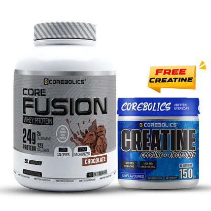 Corebolics Core Fusion Whey Protein  (1 kg, 28 Servings ) + 150g Creatine Free