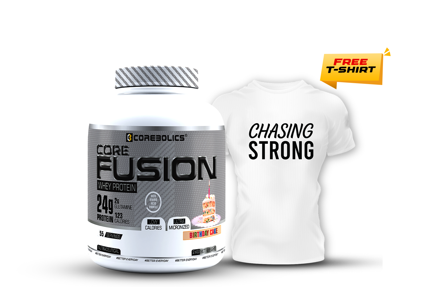 COREBOLICS CORE FUSION WHEY PROTEIN ( 2KG , 55 SERVINGS ) FREE T-Shirt