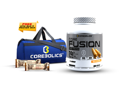 COREBOLICS CORE FUSION WHEY PROTEIN ( 2KG , 55 SERVINGS ) FREE GYM BAG & PROTEIN BAR