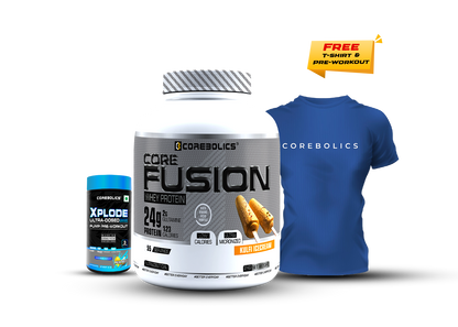 COREBOLICS CORE FUSION WHEY PROTEIN ( 2KG , 55 SERVINGS ) + Free T-Shirt & Pre-Workout (45G)