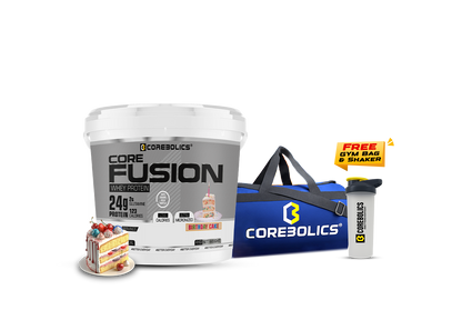 Corebolics Core Fusion Whey Protein ( 4 kg , 111 Servings ) + FREE GYM BAG And SHAKER