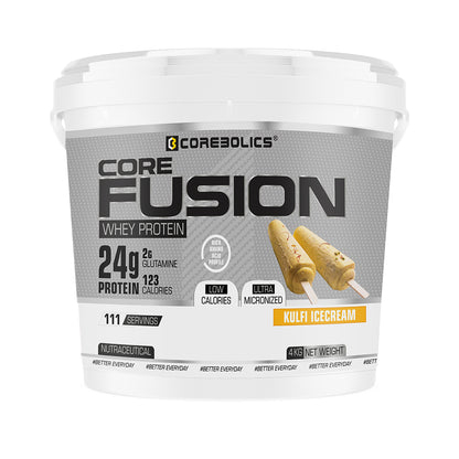 Corebolics Core Fusion Whey Protein (4 kg , 111 Servings) + FREE GYM BAG, SHAKER and T-Shirt
