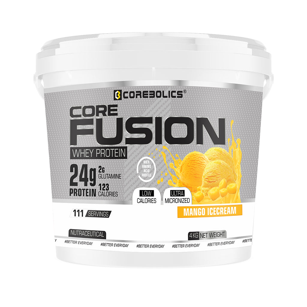 Corebolics Core Fusion Whey Protein (4 kg , 111 Servings) + FREE GYM BAG, SHAKER and T-Shirt